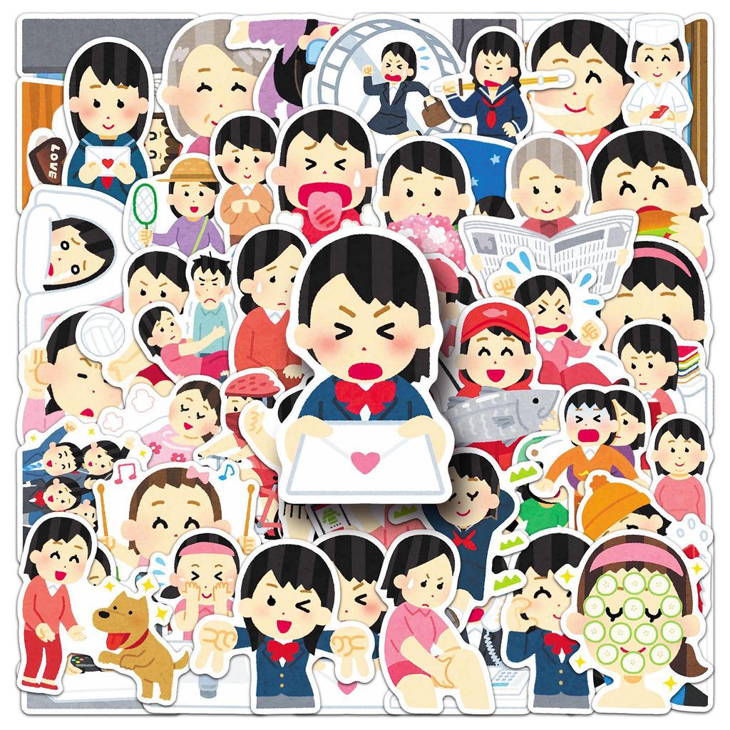 50 Japanese Character Graffiti Stickers - Cute Cartoon Emoticons for Phone, Tablet, Planner, or Sticker Book Decoration