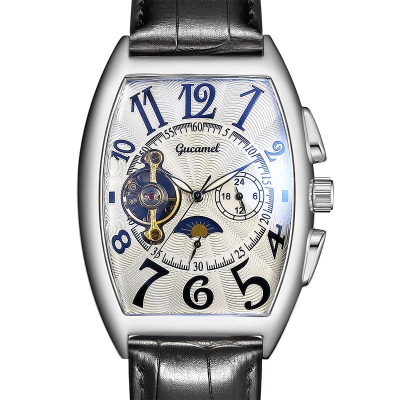 Топ Бренд Циферблат Квадратные Мужские Механические Часы Бочка Механические Мужские Часы Турбийон Автоматические Скелетон Механические Часы