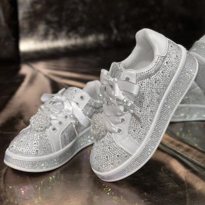 Large Size Gypsy Rhinestone Casual Women's Shoes Spring New Lace-up Board Shoes Platform Fashion White Shoes
