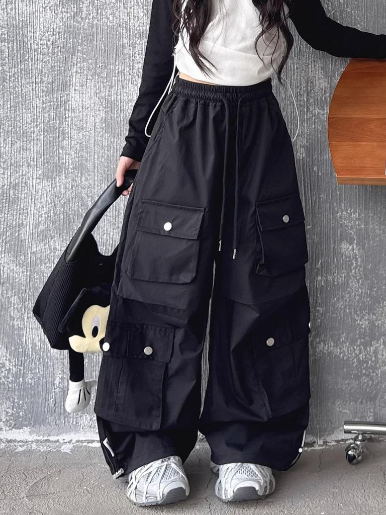 2025 Neue Mädchen Cargo-Hose mit weitem Bein: Stilvolle Herbst-Streetwear für große Kinder