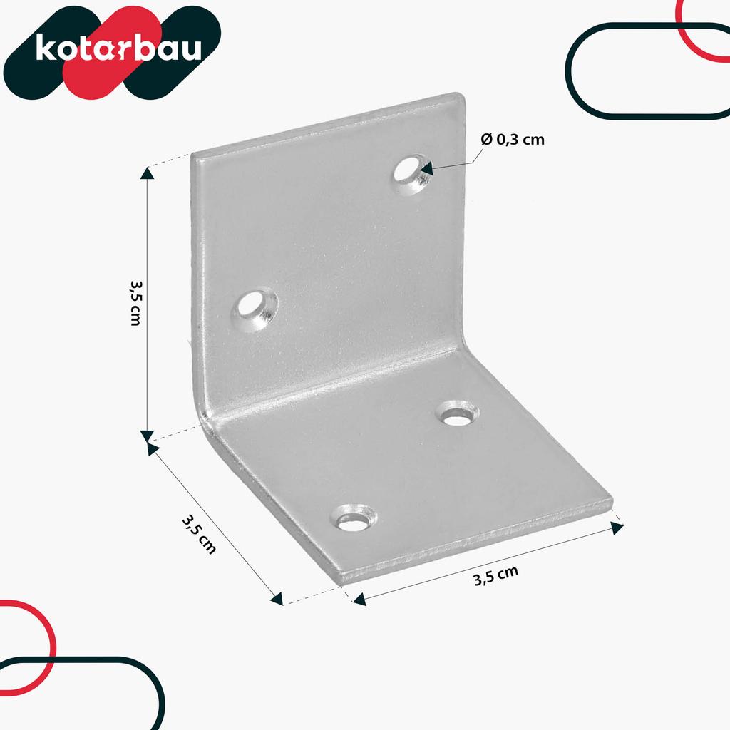 Kotarbau® Carpenter's Square Construction Connector Stainless Steel Galvanized 35 X 35 X 35 Mm Set Of 12 Pcs