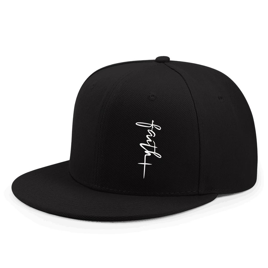 Faith Cross Script Black Snapback Baseball Cap Polyester Casual Streetwear Adjustable Unisex Headwear