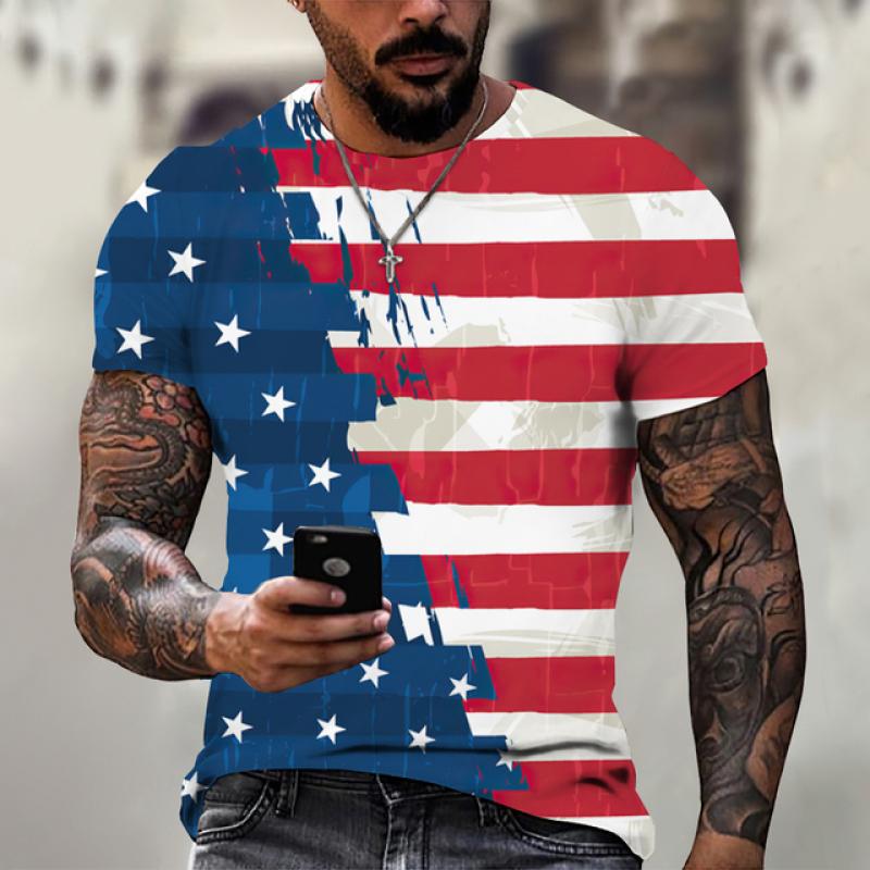 Letní tričko Muži Krátký 3D potisk Módní topy Ležérní Tričko Americká vlajka Košile s rukávem Harajuku Tričko nadměrné velikosti Street Clothing