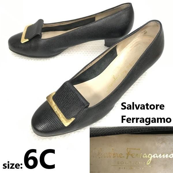 Salvatore Ferragamo lizard leather pumps 6C 23 black(USED)
