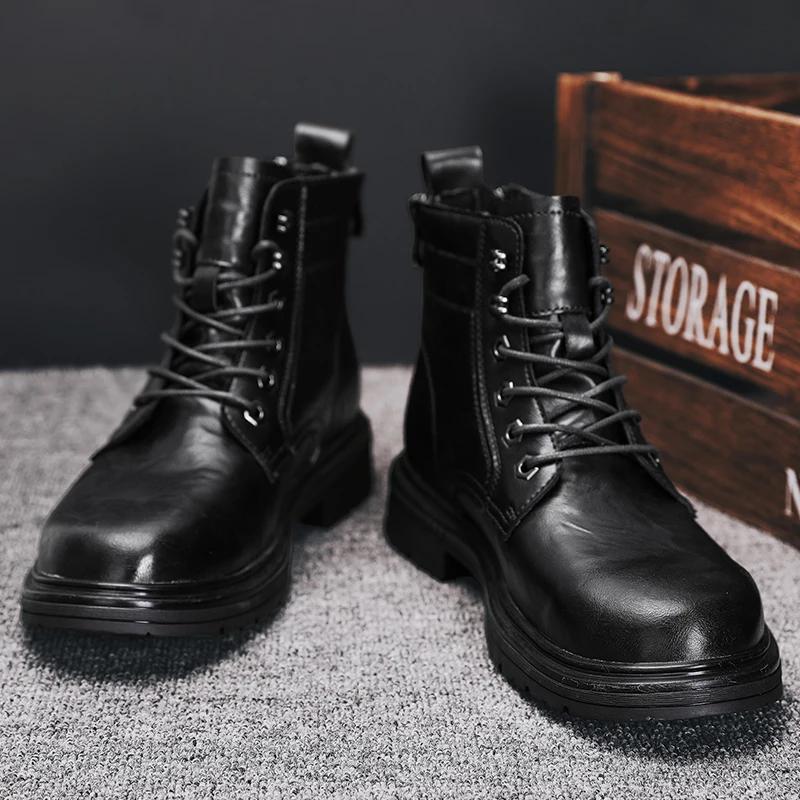 Leather Shoes Male Sneakers Men's Casual Shoes Casual Sneaker Ankle Boots Round Toe Loafers Winter Boots for Men High Boots New