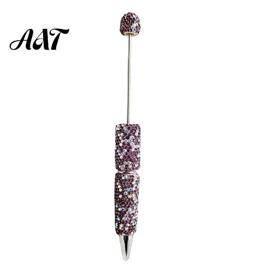 Refillable Bling Writing Pen Diamond Beadable Pens, Rhinestone Beaded DIY Bead Pen, Crystal Shaft Retractable Twist Ballpoint Black Ink Pens