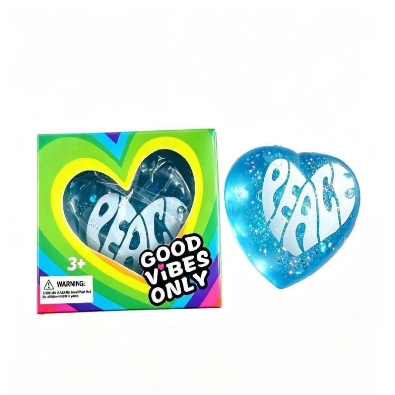 Soft Glitter Heart Squeeze Toy Positive Quote Printed Stress Relief Fidget Toy For Kids Adults Travel Carry Use