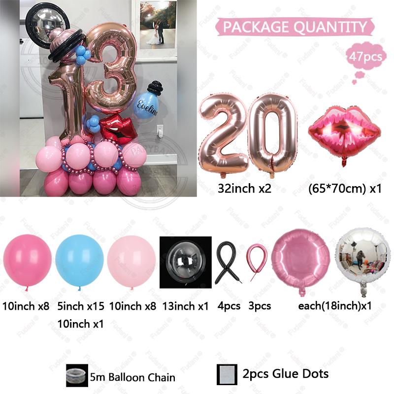 Hot Pink Rose Gold Balloon with 32inch Number Red Lipstick Foil Balloon for Valentine's Day Girl Wedding Birthday Decoration