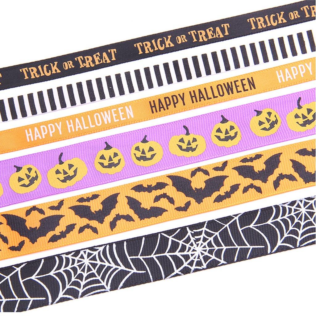 10 Yards/Roller Halloween Themed Polyester Grosgrain Ribbon Spooky Pattern Ribbon For Holiday Decor Diy Crafts Multiple Widths
