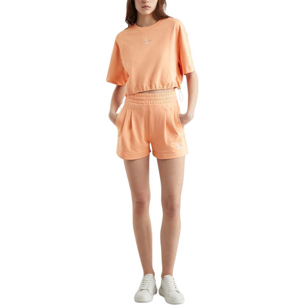Calvin Klein Solid Color Cool Feel Elastic Waist Pleated Print Loose Casual Shorts Women shorts Light-Orange J223328-TNB