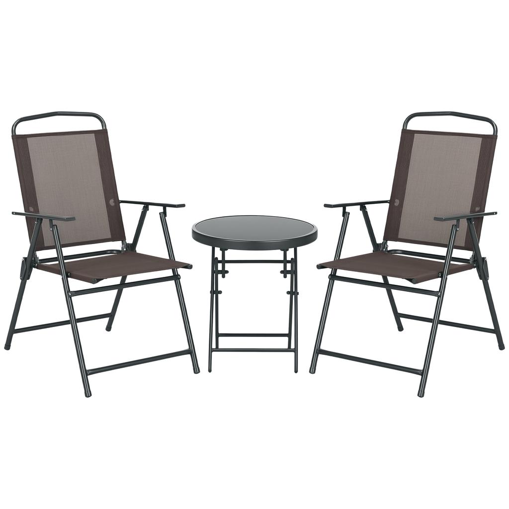 Three-Piece Garden Seat Set, with Glass-Top Table - Brown