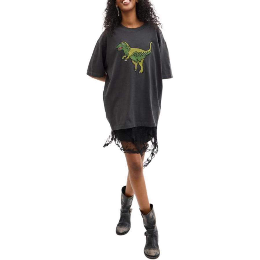 Coach Logo Animal Print Crew Neck Short Sleeve T-Shirt Unisex T-Shirts Gray CZ484-BLK