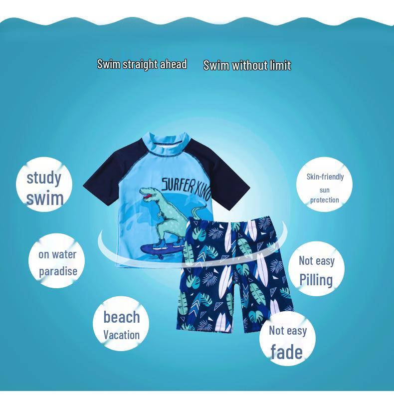 Boys' Dinosaur Quick-Dry Two-Piece Swimsuit with Sun Protection