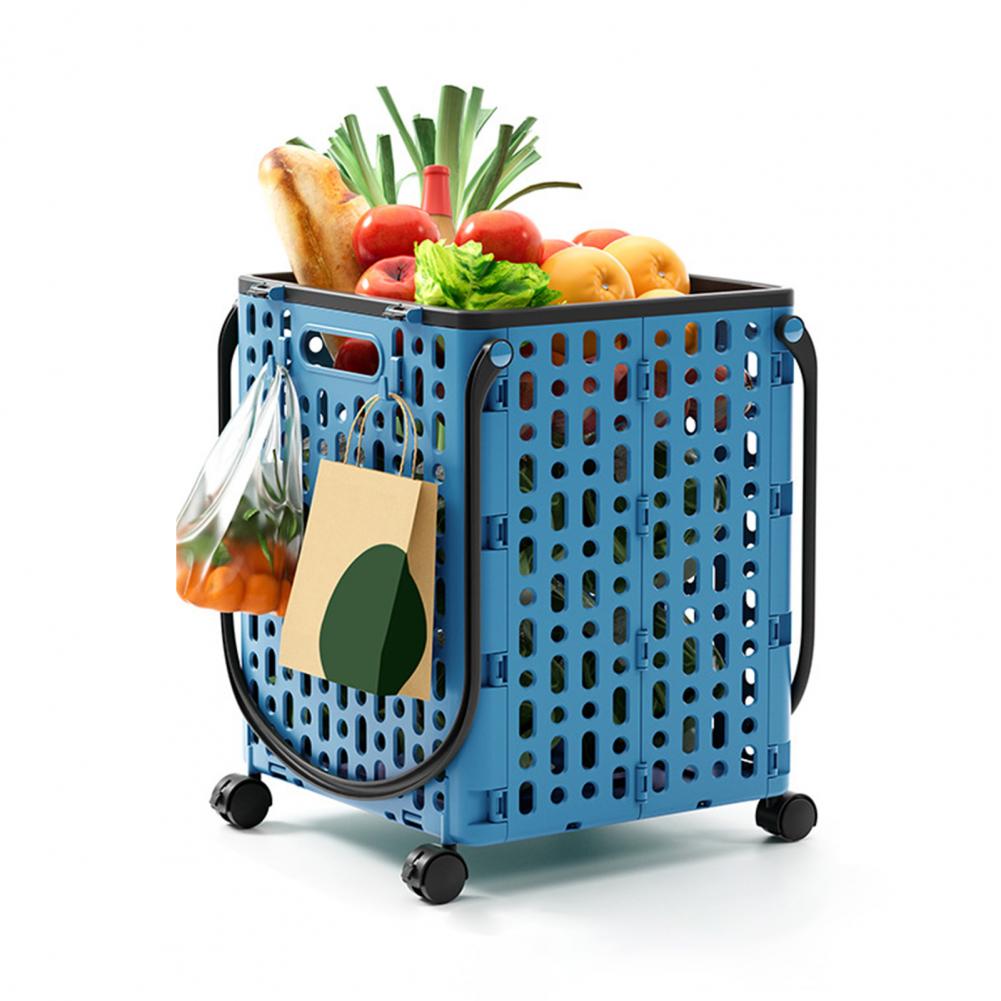 Folding Shopping Cart Collapsible Utility Cart with 360-Degree Swivel Wheels Lightweight Foldable Rolling Cart with Hooks