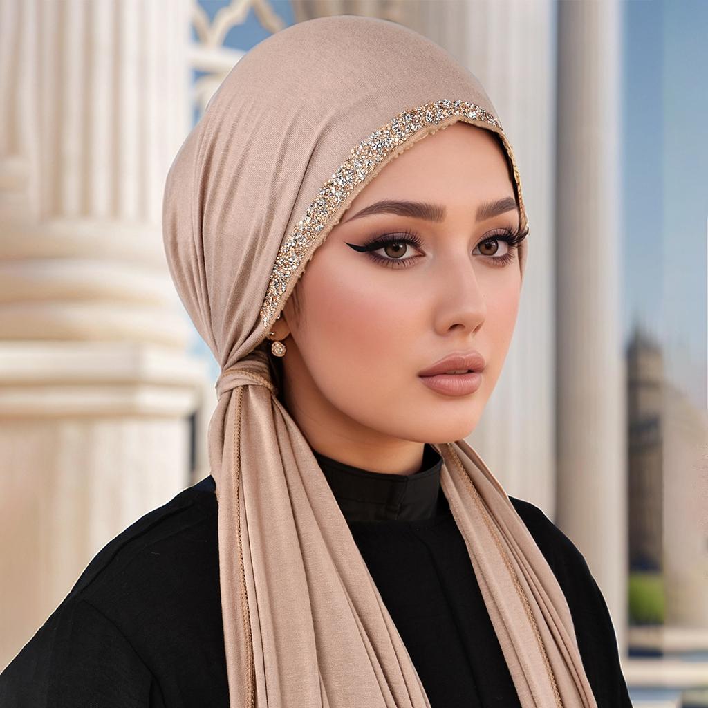 Diamond Modal Cotton Jersey Hijab Scarf For Women Stretch Shawl Plain Muslim Headband Fashion Solid Color Long Muffler 170*60Cm