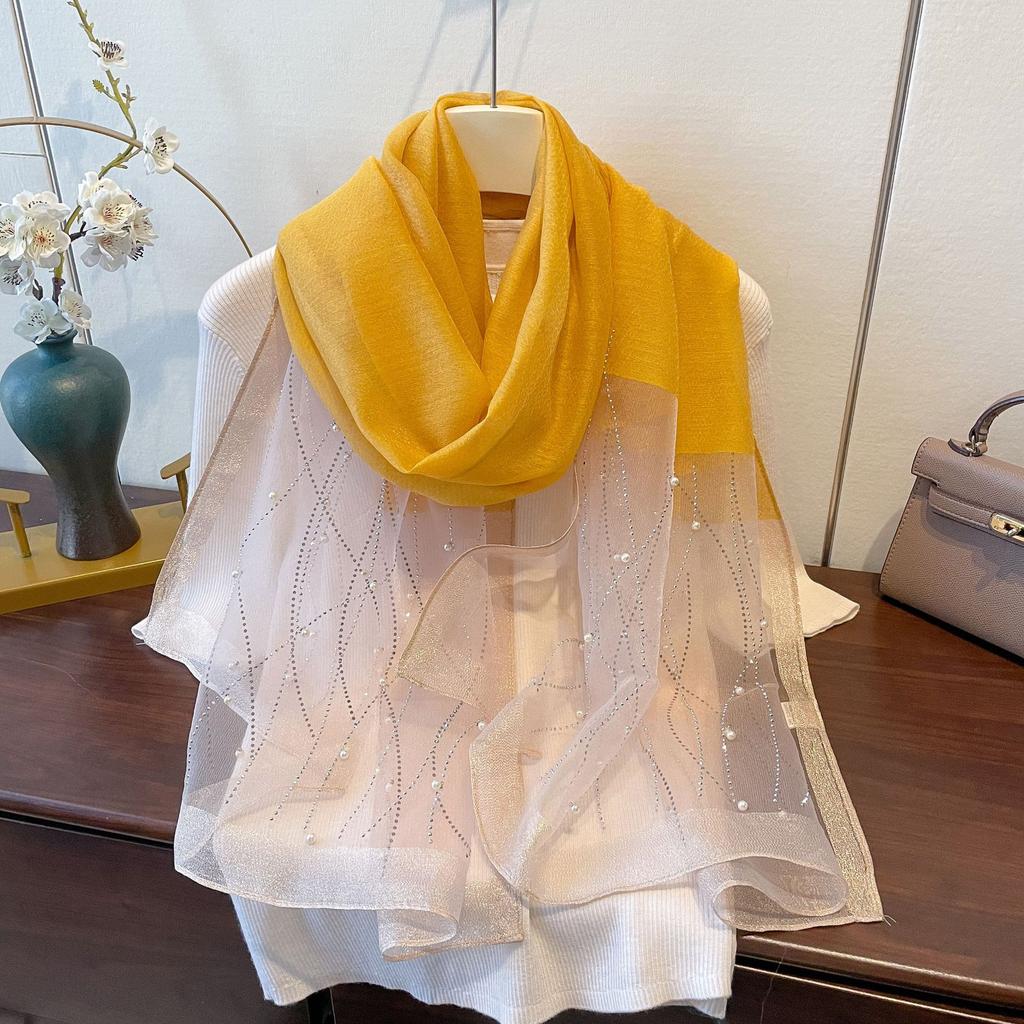 Ny Mote og Allsidig Ensfarget Etnisk Stil Slør Skjerf Skjerf for Kvinner Bølgemønster Kunstig Diamant Jernskjerf for Kvinner