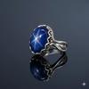 Blue Star Sapphire Ring 6-Ray Star Sapphire Gemstone, 925 Sterling Silver Statement Ring, Vintage Style Jewelry, Flash Light Star