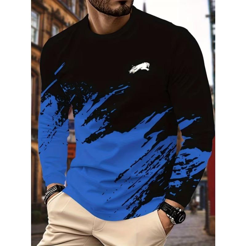 Men's 3D Stripe Printed Long-sleeved T-shirt, Comfortable, Breathable and Versatile Men's Top