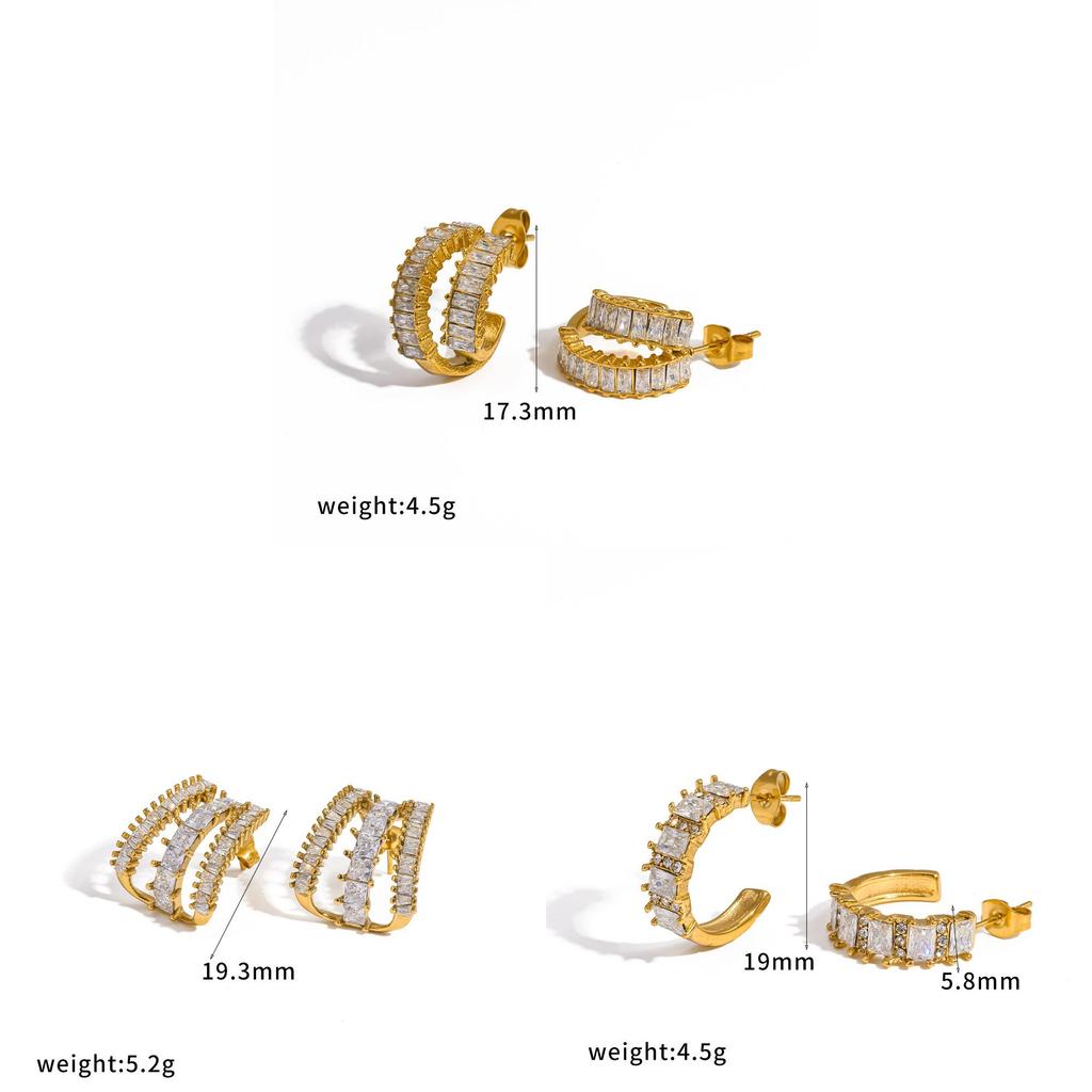 Geometric Stainless Steel Earring With Cubic Zirconia For Women Summer Fashion Accessory