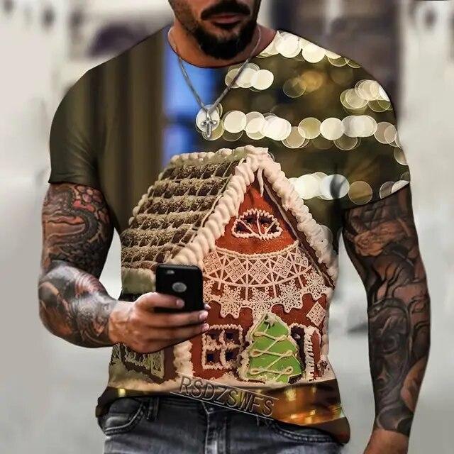 Letní pánské tričko s designem vánočního stromu 3D tisk vzor trička volný, velmi velké, ležérní tričko pohodlné osobní 5XL