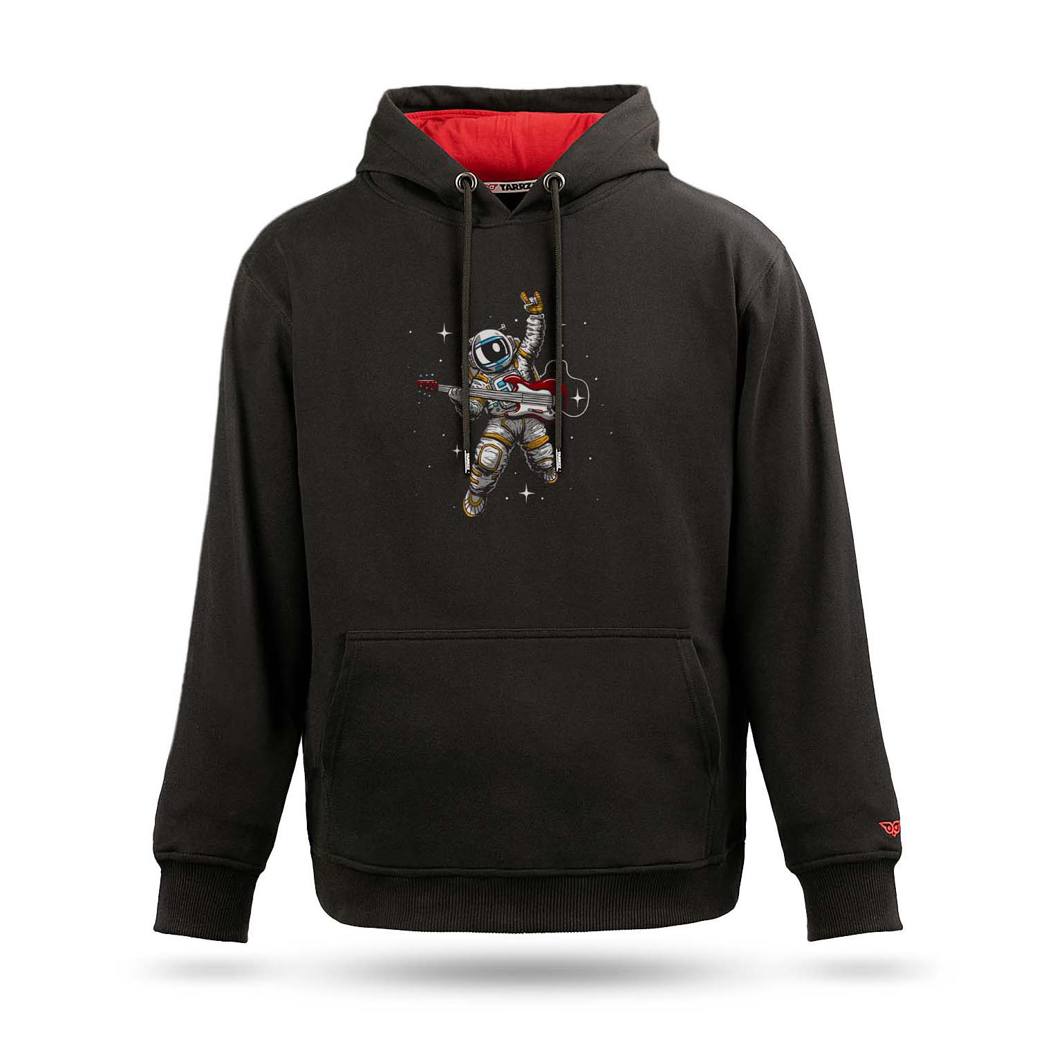 

Дизайн астронавта с гитарой, принт астронавта, толстовка с капюшоном и карманом-кенгуру в космической тематике унисекс, Tarrzzcom S чёрный