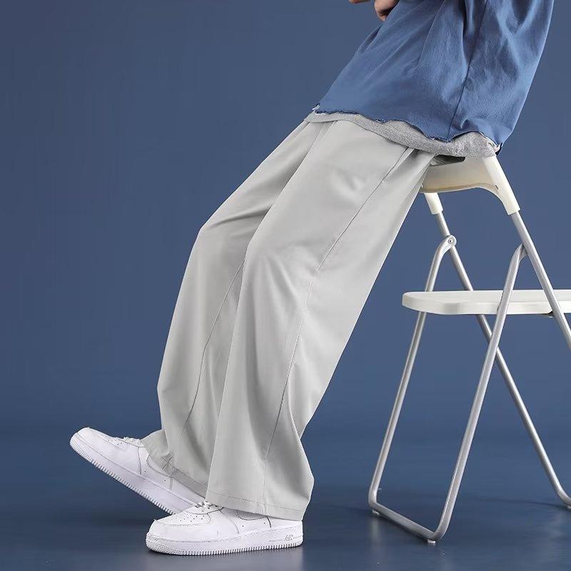 Straight ice pants men's summer solid color simple loose large size drape trousers