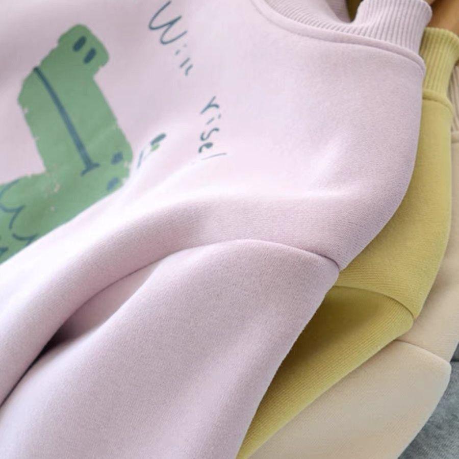 Kids' Fleece-Lined Dinosaur Sweatshirt, Autumn/Winter, Coral Fleece, Half-High Collar, Thickened Warm Top