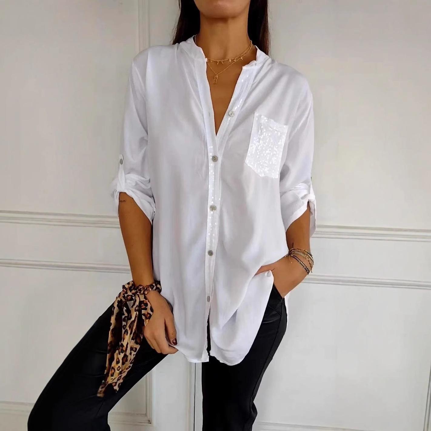 

Женская свободная повседневная рубашка с термонаклейкой, весна-лето 2025 S белый