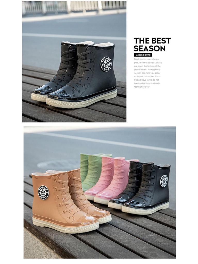 Trendige Damen-Regenstiefel im koreanischen Stil - Kurz, warm, Gummi, modische Schuhe für Studentinnen