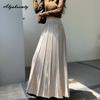 Autumn Winter Women Maxi Long Knitted Skirt High Waist Solid Knitting Pleated Skirt Elegant Feminine Ladies' Fairy Warm Skirt