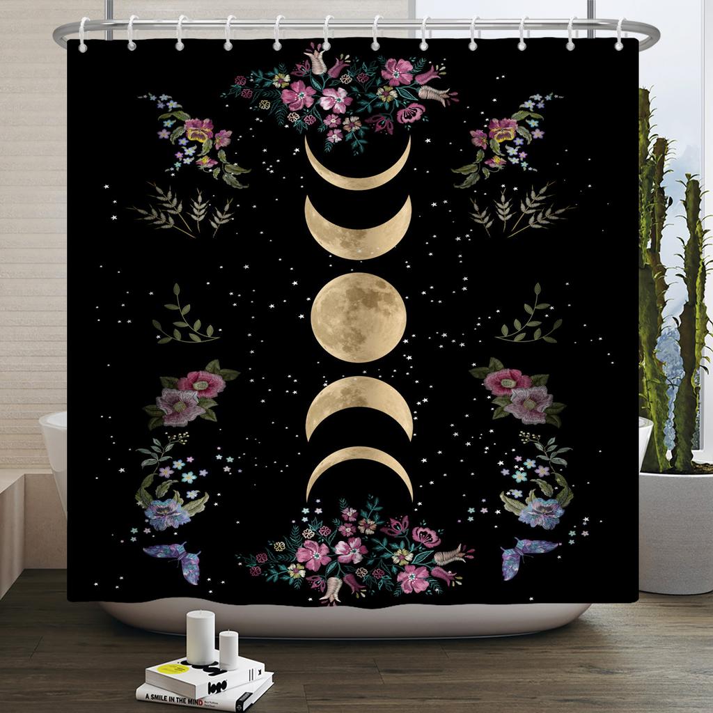 Butterfly Moth Moon Phase Shower Curtain Mushroom Floral Sun Star Plant Flower Goth Witchy Waterproof Bathroom Curtain Home Deco