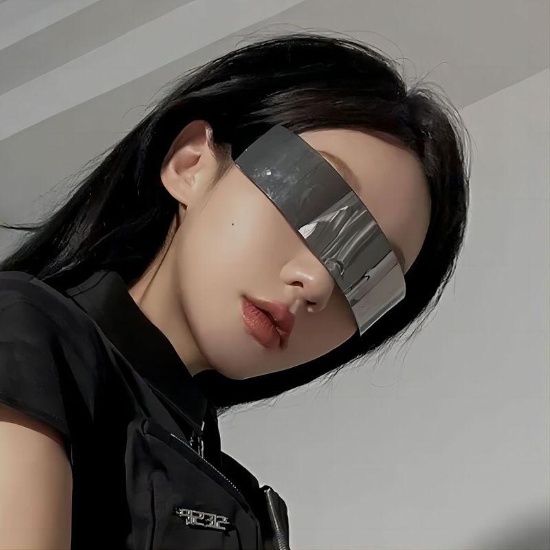 Y2K Future Warrior Rimless Sunglasses One Piece Lens Wrap Around Cyber Punk Futuristic Men Women Hip Hop Party Sun Glasses