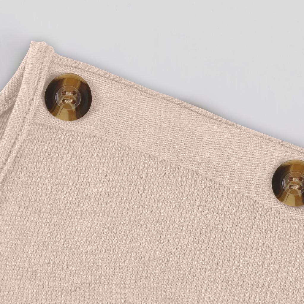 Women's Fashion New Round Neck Solid Color Button Short Sleeve Top