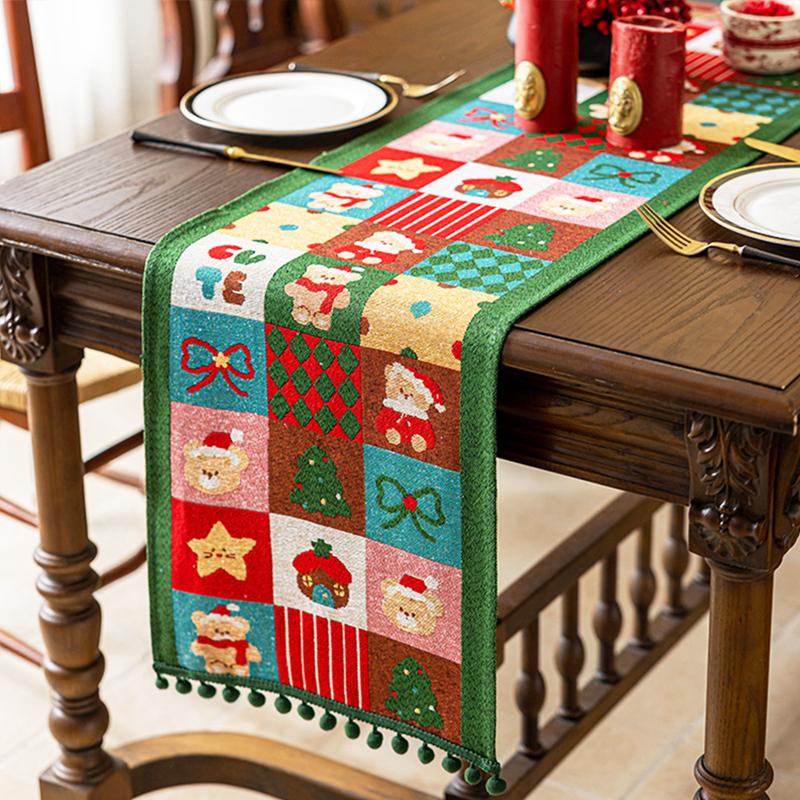 1PC Jacquard Dining Decor Ball Tassel Kitchen Polyester  Christmas Table Runner Party Table Decor Holiday 2 Sizes