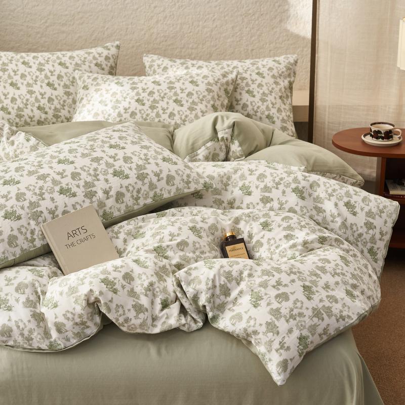 Mei Yun Ge Full Cotton Double-layer Yarn Four Piece Set Washed Cotton French Retro Pure Cotton