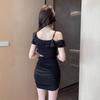 Feminine Slanted Shoulders, Waist Exposed, Sexy Dress, All Kinds of Style, Ruffle Leaf Edge Scheming, Off-shoulder Tight, Hip-wrapped Skirt, Summer