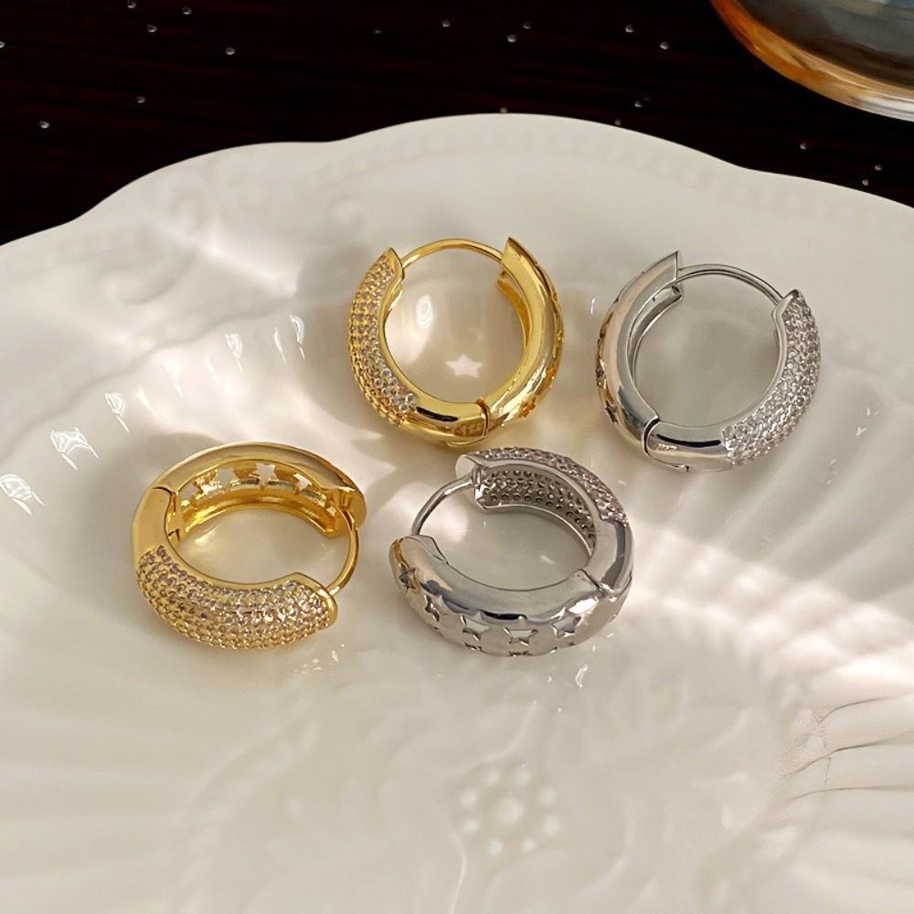 Light Luxury Zircon Hoop Earrings Temperament Women Sparkling Earrings  Daily Wear
