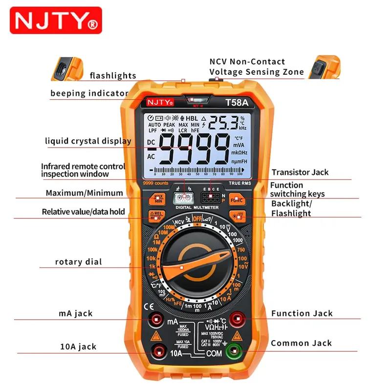 TY T58A/B  NCV Digital Multimeter 9999 words Auto Ranging AC/DC voltage meter Flash light Back light Large Screen like RM113D
