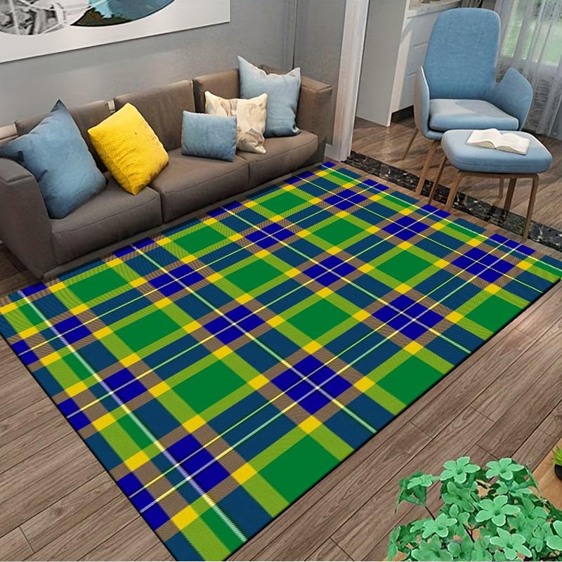 Plaid Blue Green Yellow carpet Non-slip rug suitable for living room and bedroom sofas