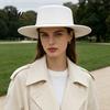 Vintage Photoshoot Prop Wide Brim Wool Felt Hat for Women, Flat Top Fedora Woolen Accessories Autumn with Faux Pearl Trim, Elegant Winter Cap Fashion