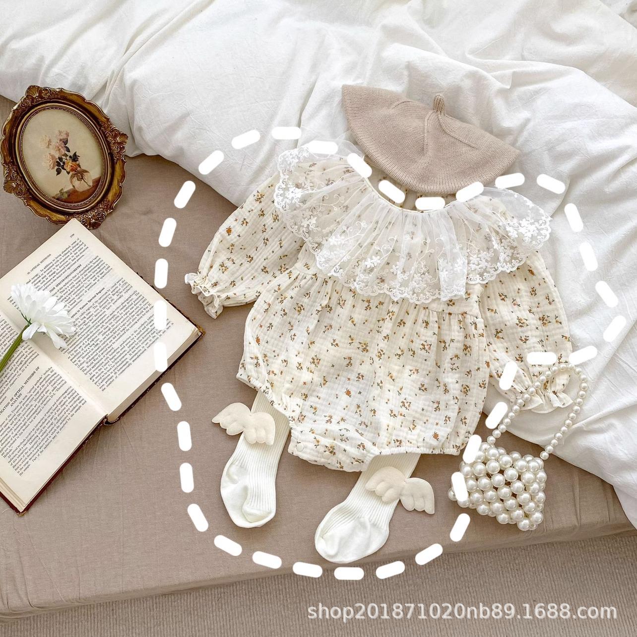 

2024 Осень Милый цветочный кружевной детский комбинезон с длинными рукавами 66 cm