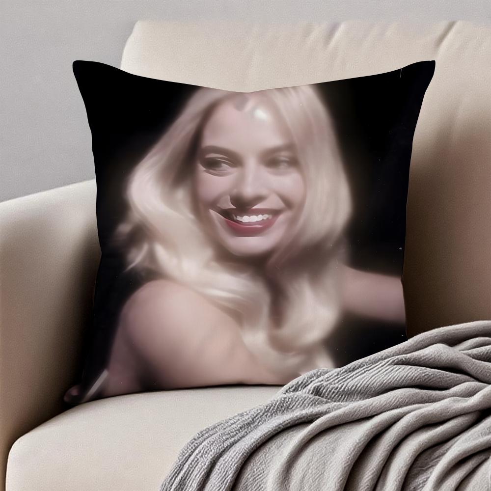 MMargot Robbie Cushion Cover Pillowcase Antidustmite Invisible Zipper Short Plush Sofa Cushion