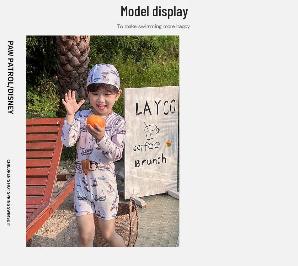 Neuer Jungen Segelboot Langarm Sonnenschutz Einteiliger Badeanzug für Sommer - Schnelltrocknende Strandbademode für Kleinkinder und Kinder