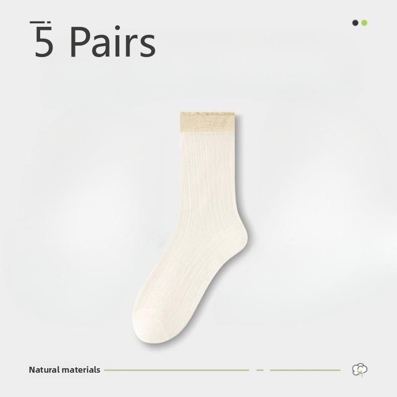 5 Pairs of Women Spring and Summer Ultra Thin Transparent Mesh Breathable Tube Ice Socks