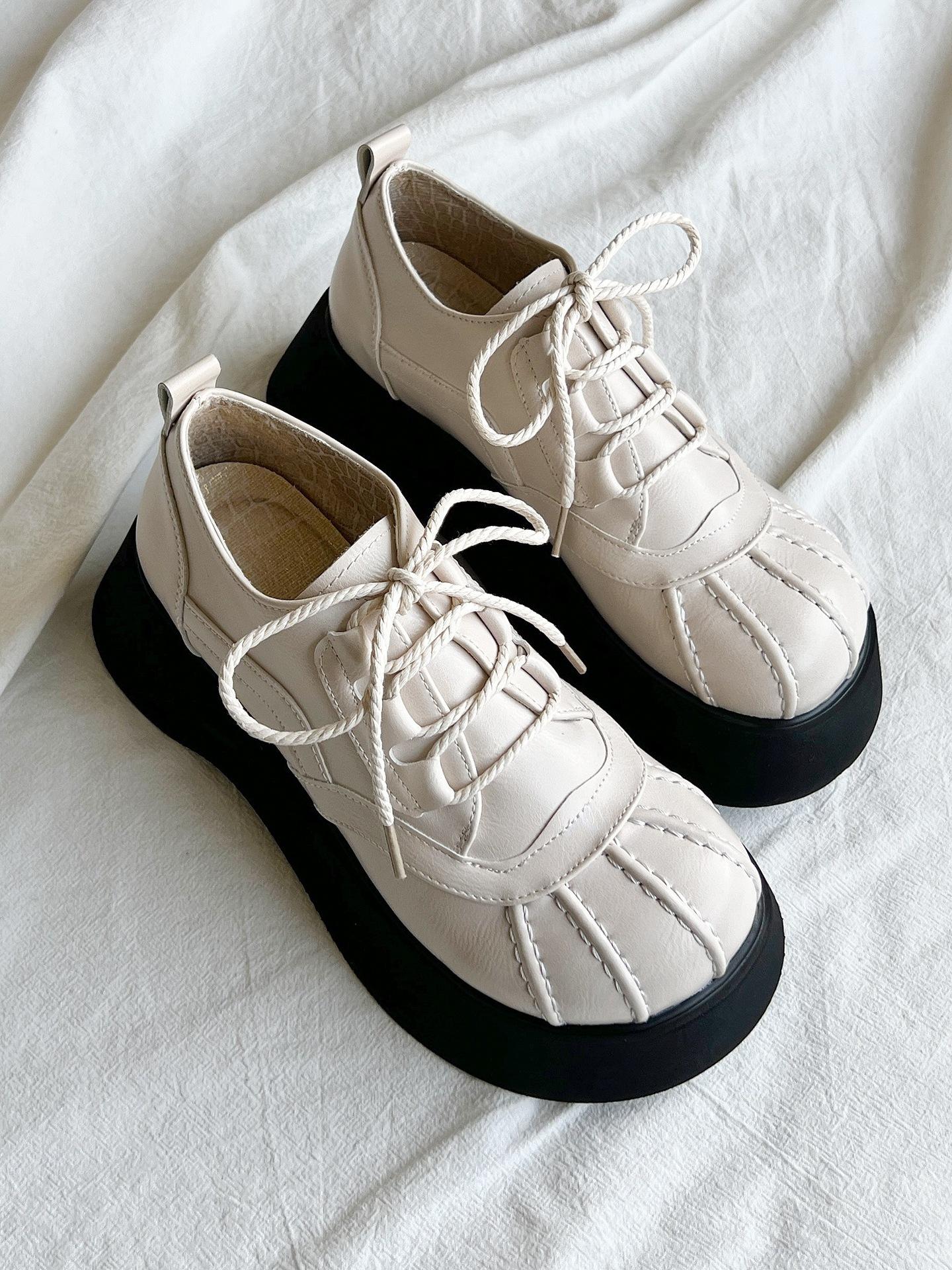 

2025 осень новые универсальные туфли-туфли на платформе в британском стиле женские туфли-ракушки в стиле ретро, подходящие по цвету к туфлям Мэри Джейн из кожи 40 абрикосовый