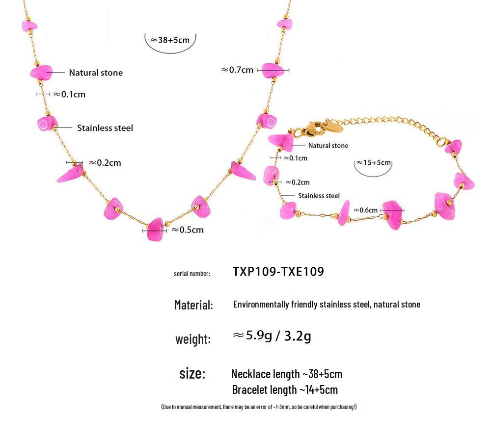 Bohemian Pink Natural Stone Choker & Bracelet Set for Women