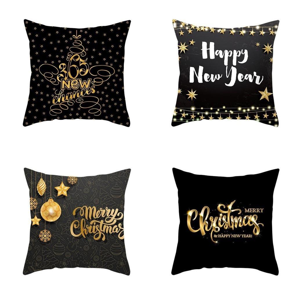Luxurious 18" Merry Christmas Cushion Cover In Black And Gold For Festive Home Decor
