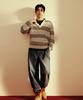 COVERNAT Striped Collar Knit Ash Blue