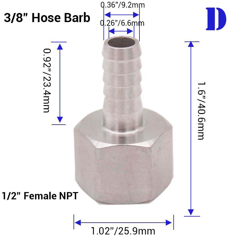 Homebrew Beer 1/2"NPT Hose Barb 304 Stainless Steel Food Grade Brewer Hardware Pump Fitting