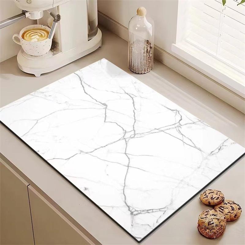 Marble Pattern Printed Kitchen Countertop Drain Pad Anti-Scald Heat-Resistant Dish Drying Pad Home Drying Coffee Tableware Mat